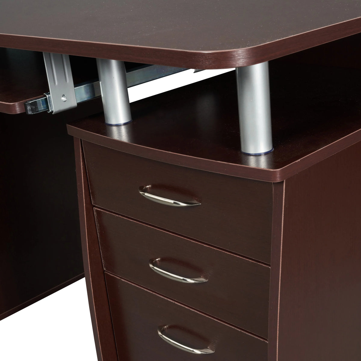 Chocolate Computer Workstation with Cabinet and Drawers I766604