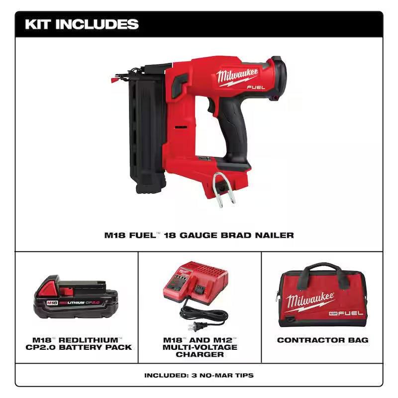 18-Volt 18-Gauge Cordless Brad Nailer Kit with Battery, Charger and Bag U67988