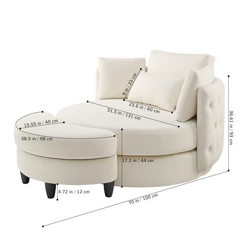 Oversized Velvet Swivel Barrel Chair with Ottoman and 4 Pillows I482
