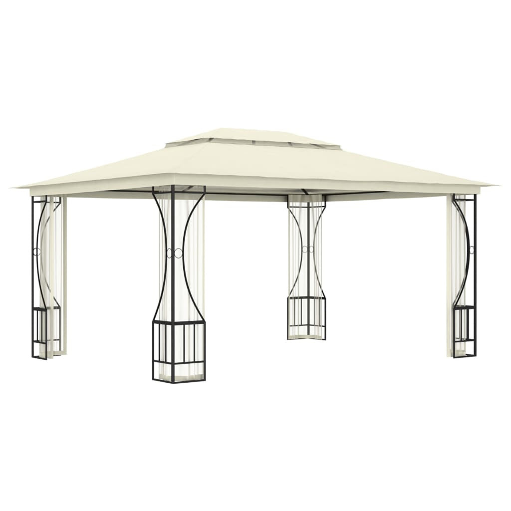 Cream Steel Frame Party Tent Gazebo Canopy with Nets 9.8ft x 13.1ft x 8.7ft O66468