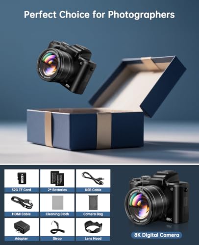 88MP WiFi Digital Camera with Dual-Lens, 16X Digital Zoom, Touch Screen, 2 Batteries, 32GB TF Card D204531