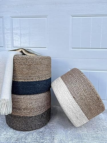 Natural Hand Braided Round Jute Pouf Ottoman Q689