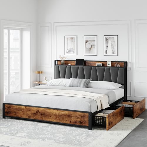 Full Size Linen Upholstered Bed Frame with 4 Drawers X2359