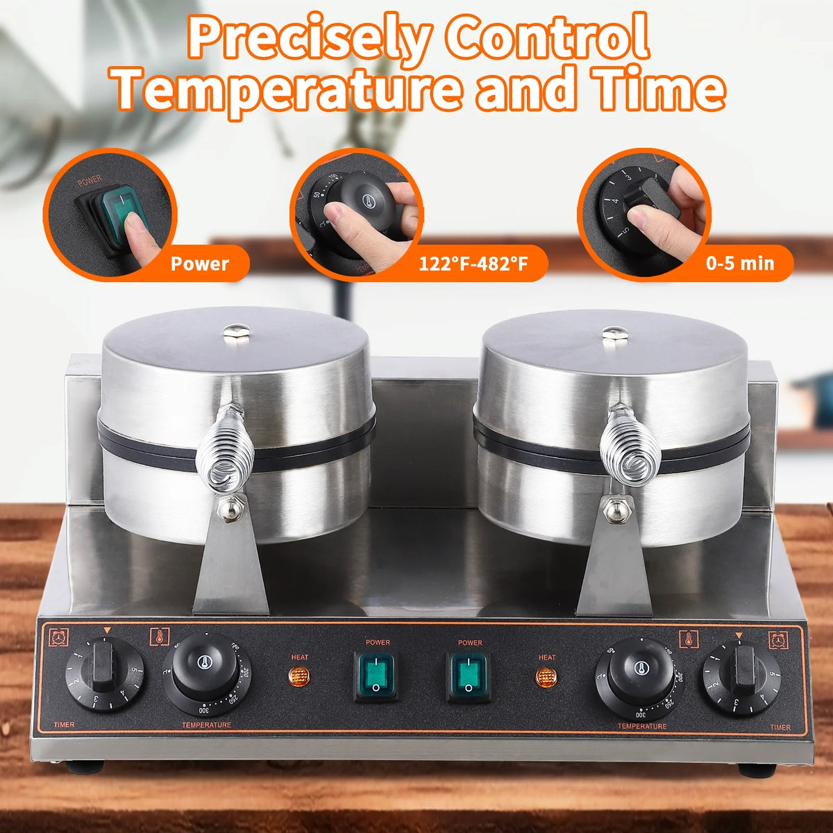 Stainless Steel Double-Ended Waffle Maker with Non-Stick Pan B845926