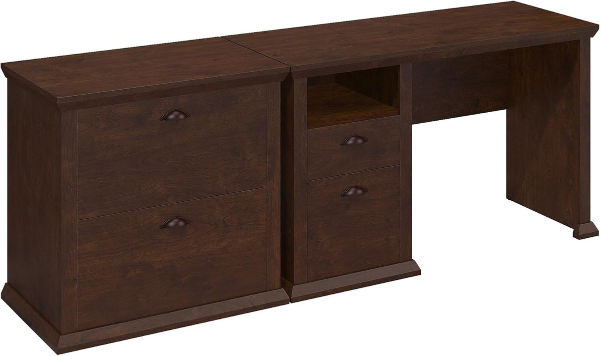 Antique Cherry Home Office Desk with Lateral File Cabinet E7462
