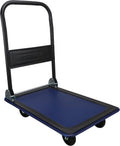 Folding & Rolling Flatbed Cart, Olive Green with Blue Bumper, 600 Lb. Load Capacity, Pack of 2 M66229