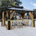 12x14FT Hard-Top Double Roof Gazebo with Netting and Curtains Aluminum Frame F262