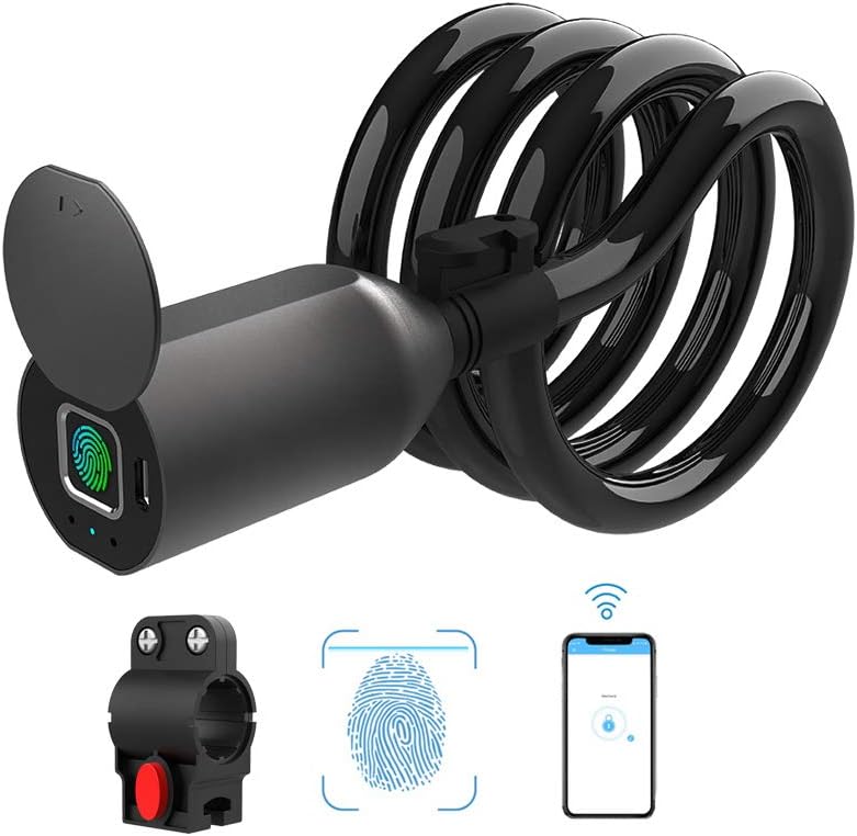 Fingerprint Keyless Steel Cable Bicycle Lock, Pack of 2 V851