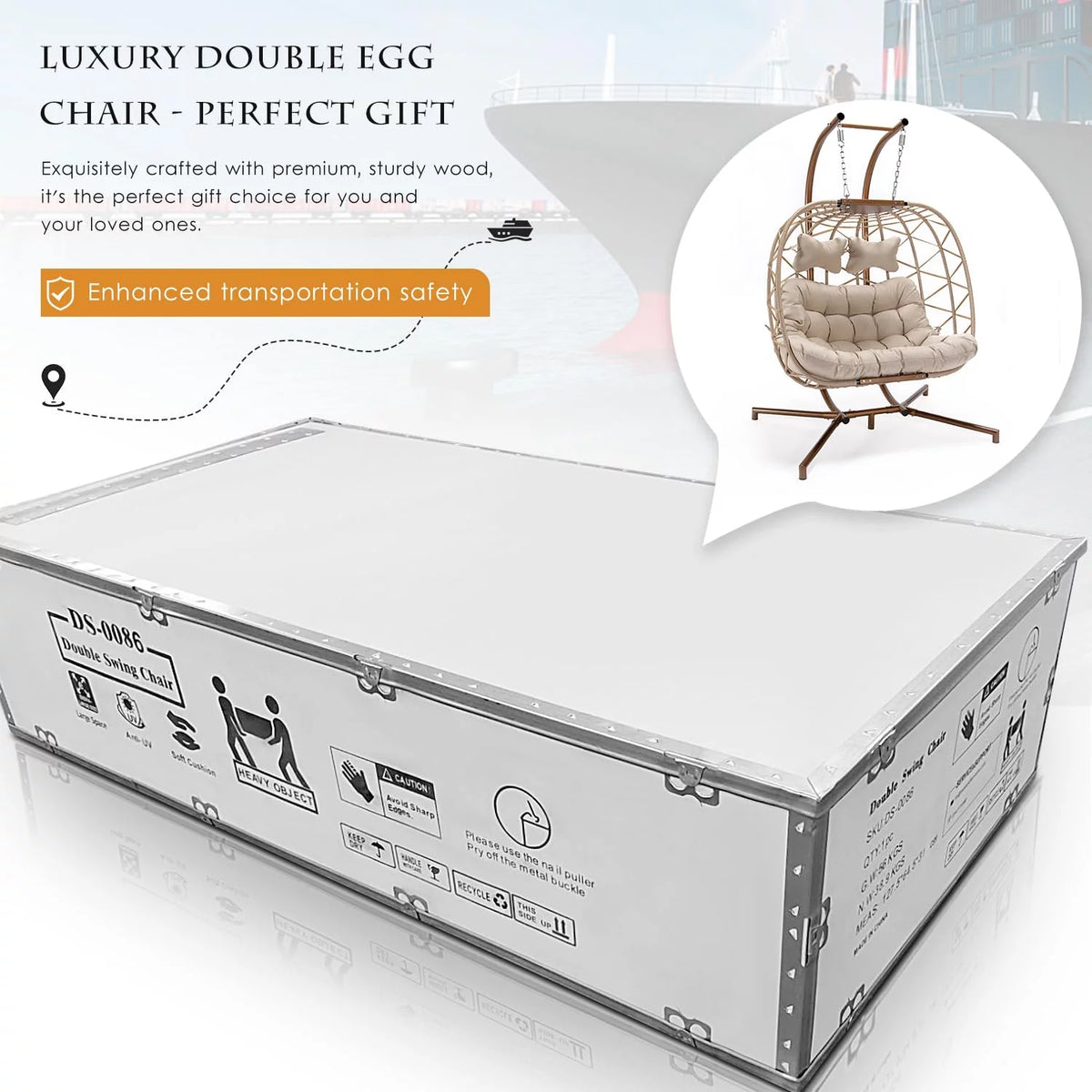 Rattan Double Hanging Swing Egg Chair with Stand V258