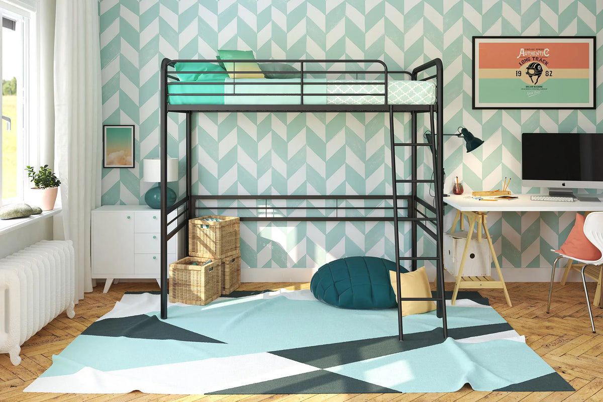 Black Twin Metal Loft Bed S7001