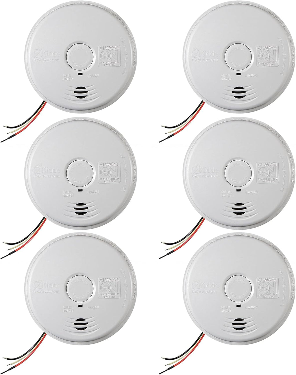 Pack of 6 Hardwired Smoke Alarm with Lithium Battery Backup R737572