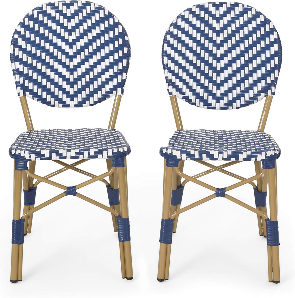 Navy Blue White Bamboo Finish Outdoor Bistro Chair C621