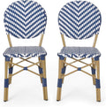 Navy Blue White Bamboo Finish Outdoor Bistro Chair C621