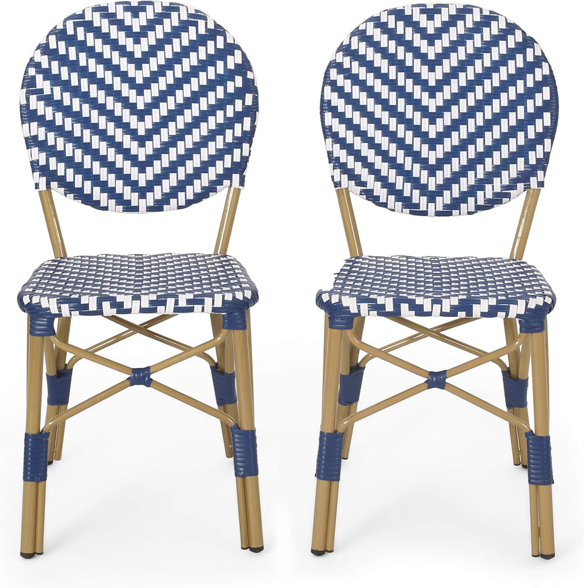 Navy Blue White Bamboo Finish Outdoor Bistro Chair C621