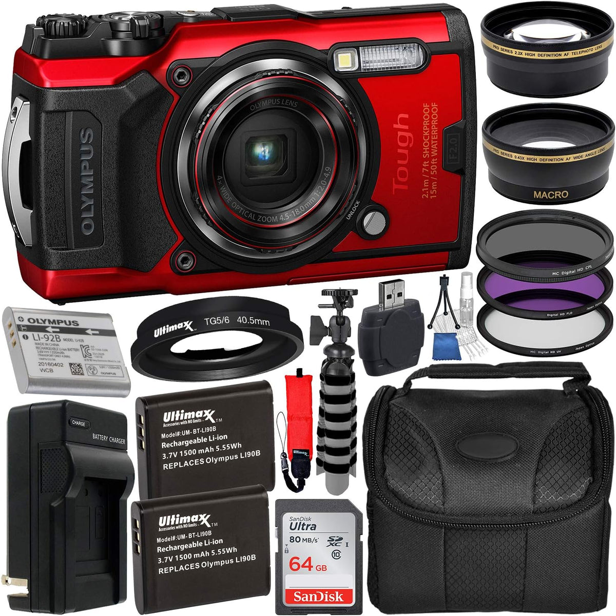 Olympus Tough TG-6 Digital Camera with Deluxe Accessory Bundle V459