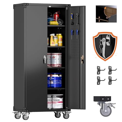 Black 72" H Metal Storage Cabinet with 2 Doors and 4 Adjustable Shelves H829