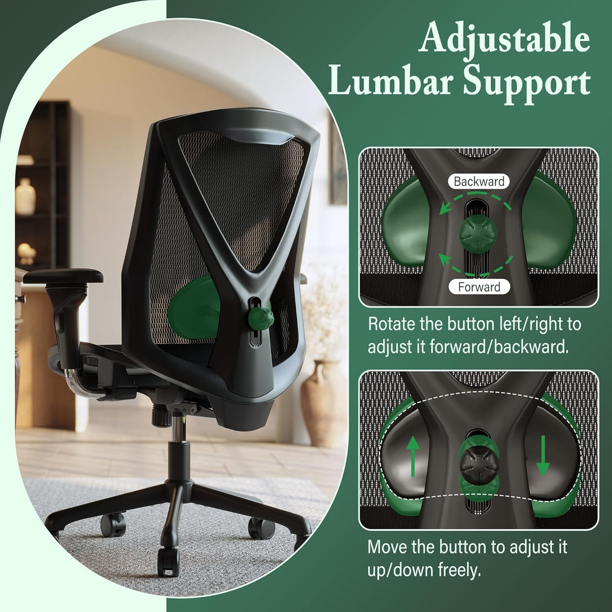 Executive Office Chair with Adjustable Lumbar Support and Swivel Mesh H393282