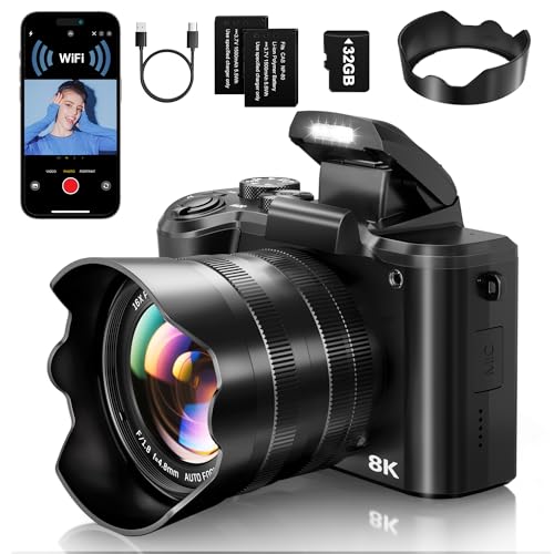 88MP WiFi Digital Camera with Dual-Lens, 16X Digital Zoom, Touch Screen, 2 Batteries, 32GB TF Card D204531