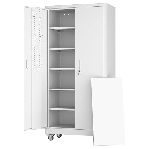 Black 72" H Metal Storage Cabinet with 2 Doors and 4 Adjustable Shelves H829