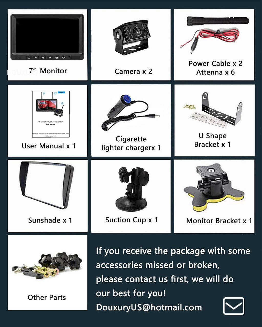 2 Digital Wireless Backup Camera System 7'' Monitor IP69K Waterproof D91889