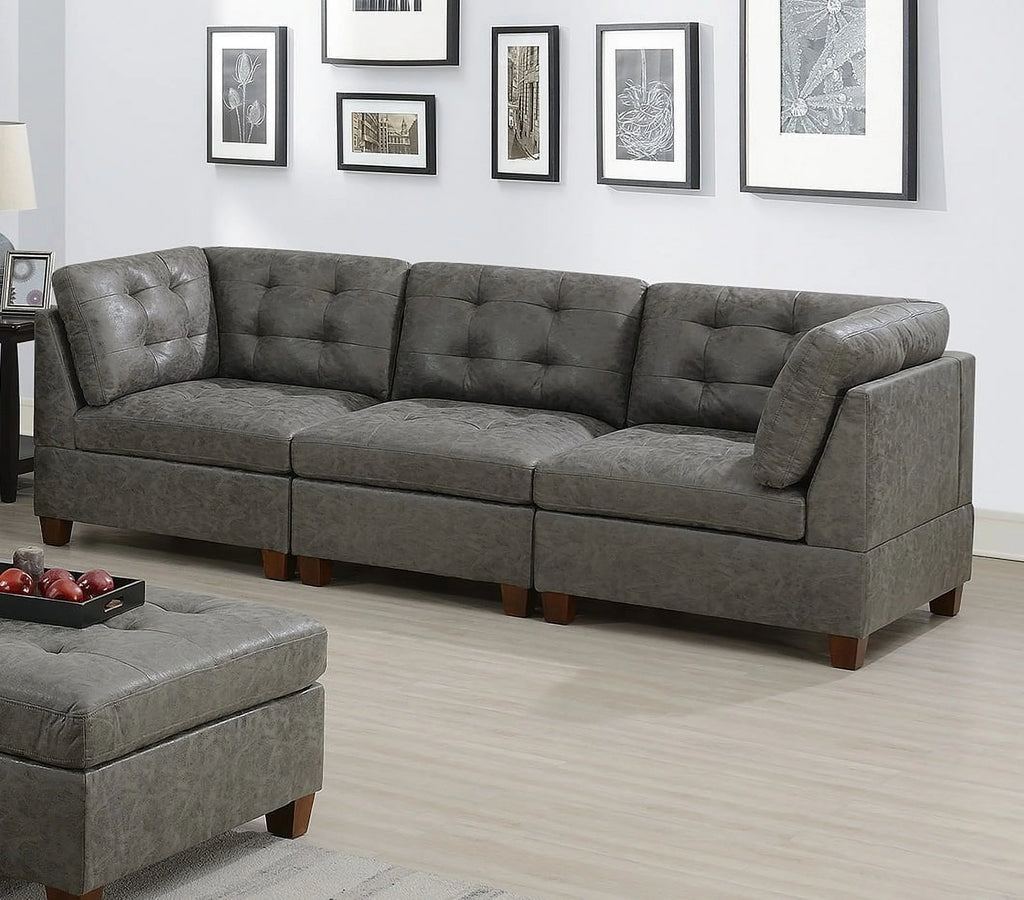 Antique Grey 8Pc Modular Sofa Set Leatherette Tufted Couch S92133