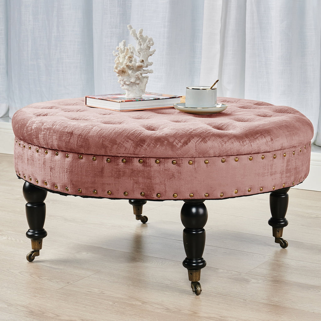 Textured Velvet Round Ottoman I704