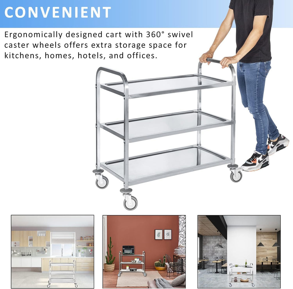 Stainless Steel 3 Tier Rolling Utility Cart with Swivel Locking Wheels F900632