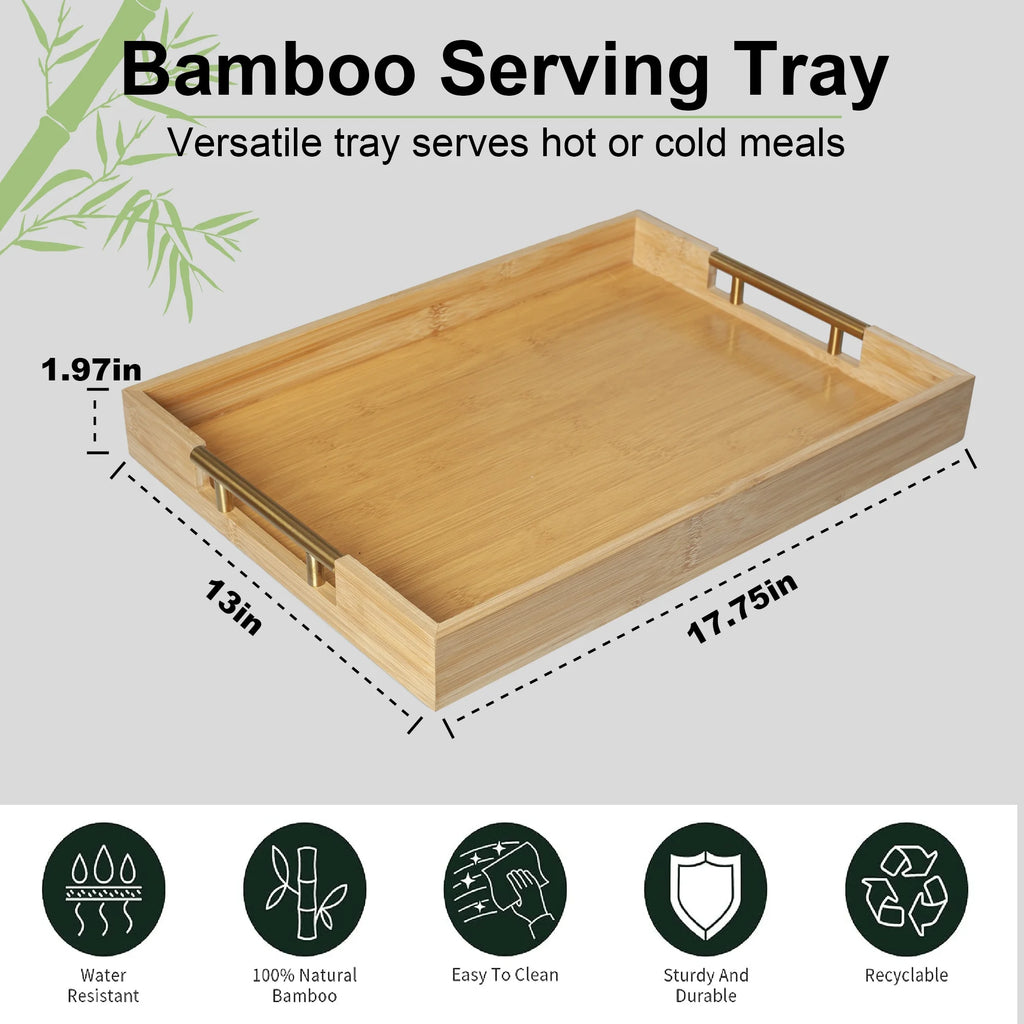 Bamboo Serving Trays with Metal Handles T94299