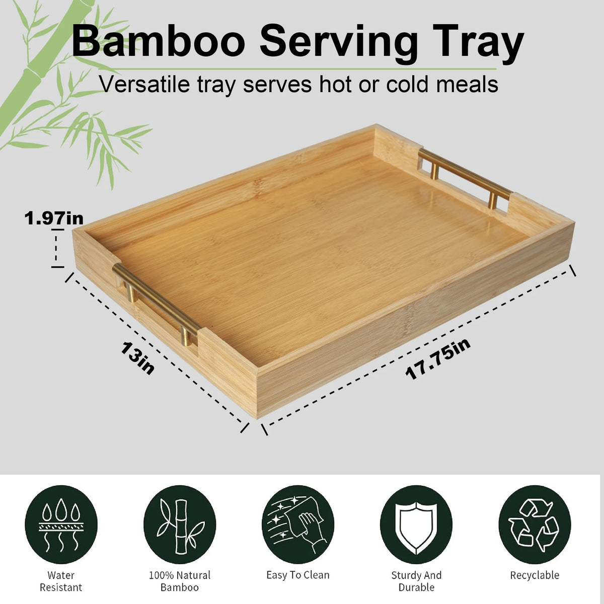 Bamboo Serving Trays with Metal Handles T94299