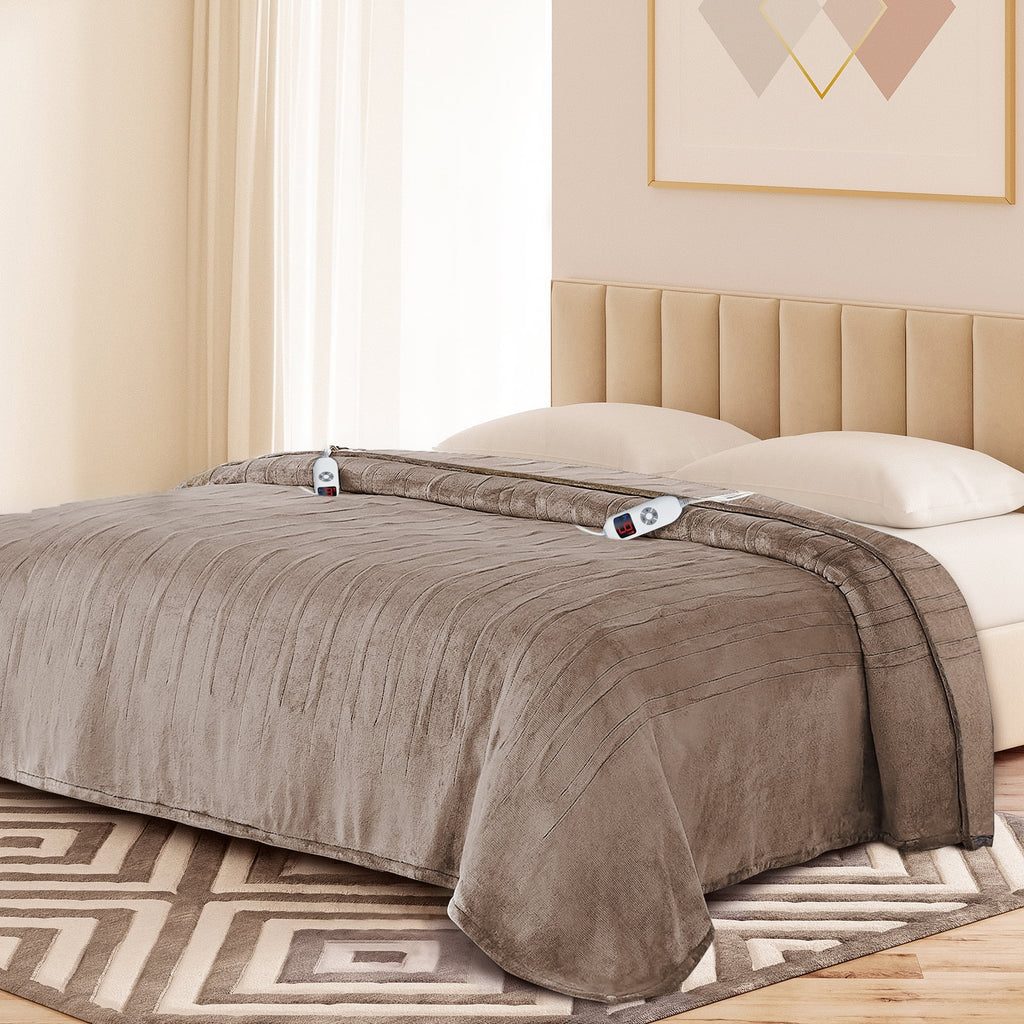 King Size Camel Flannel Heated Blanket G8826