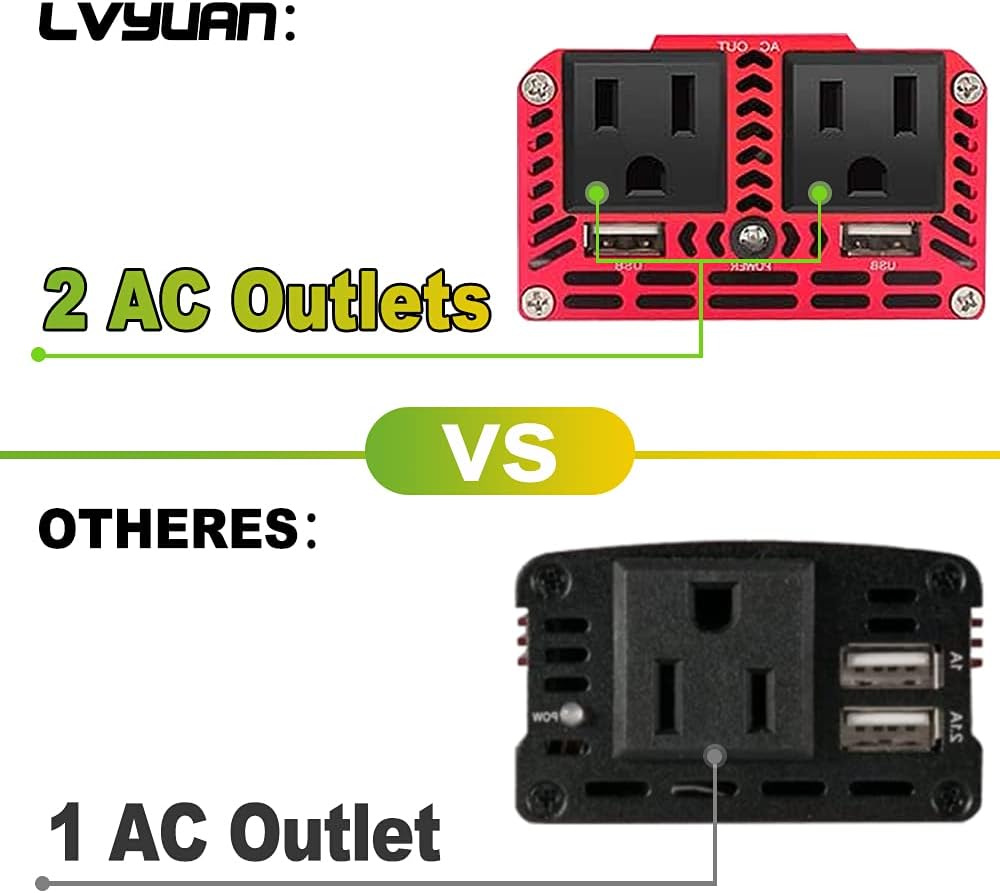 500W Power Inverter DC 12V to 110V AC with Dual USB Pack of 2 E414