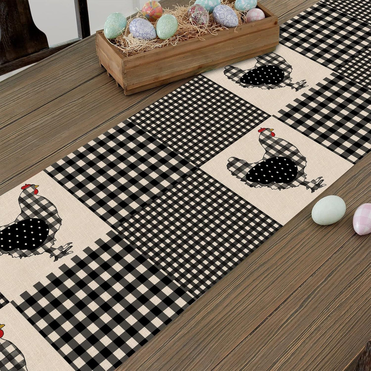 Black White Buffalo Plaid Check Table Runner 13x72 A382218