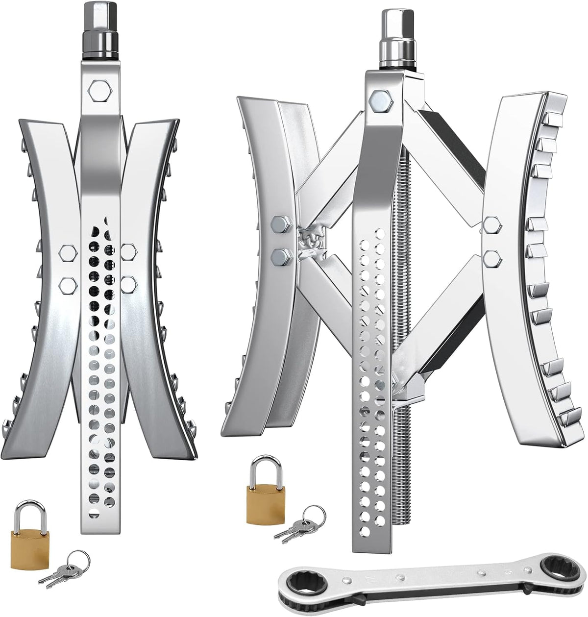 Metal Wheel Chock Stabilizer 2 Packs Silver Q837505