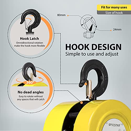 Black Hand Chain Hoist 1 Ton 2200 Lbs Capacity 10 Feet with 2 Heavy Duty Hooks V25527