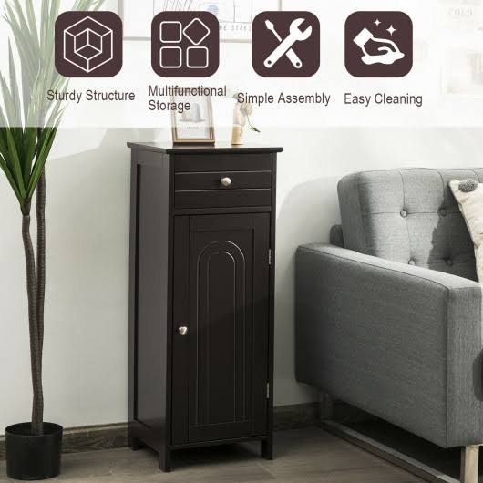 Brown Wooden Floor Cabinet with Drawer and Shelf J16252