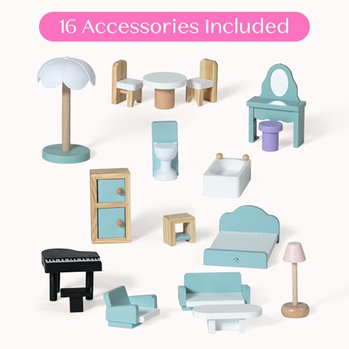 3-Story Dollhouse with 4 Rooms and 16 Accessories C86645