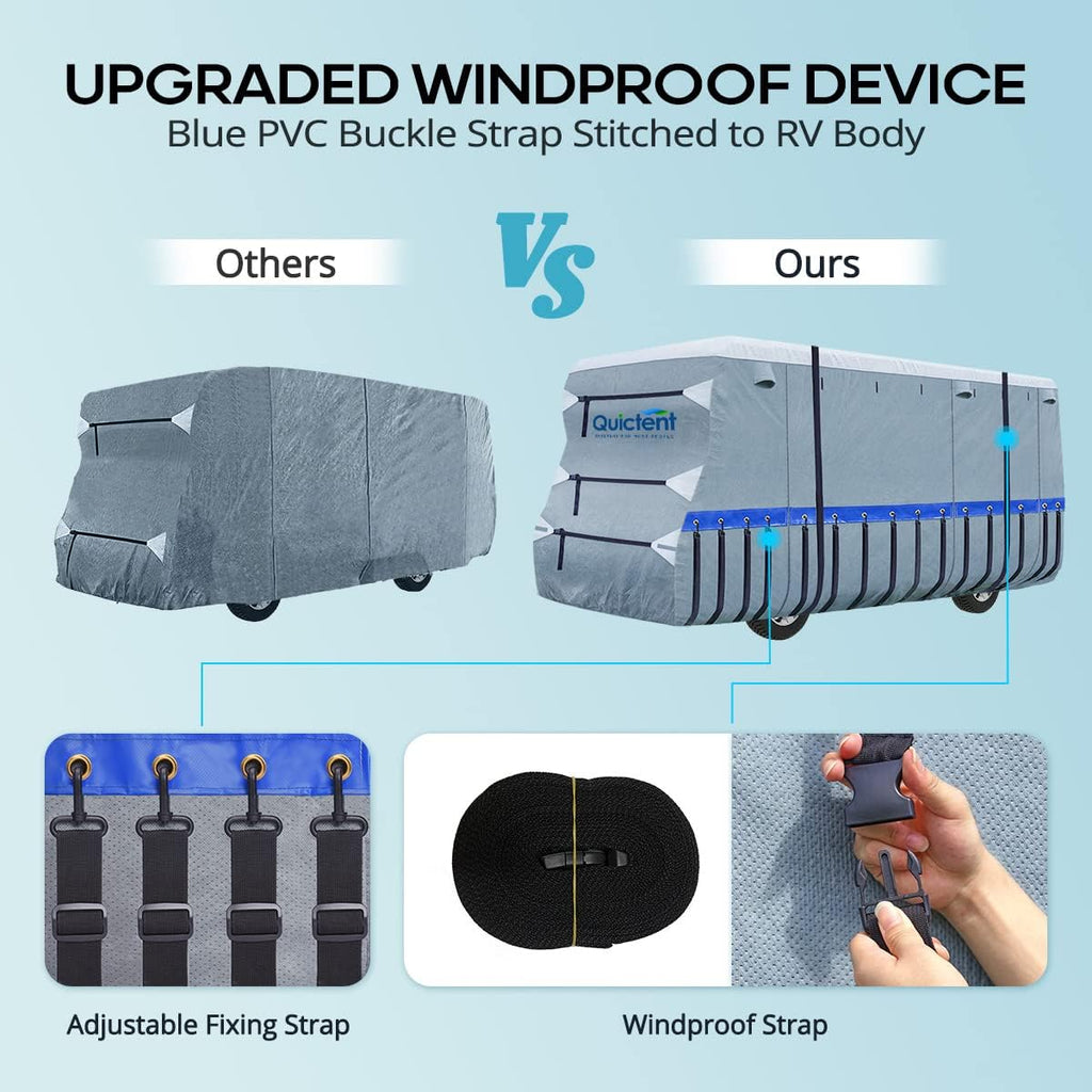 RV Cover, Extra-Thick 6-ply, Fits 29-32Ft Motorhome, Breathable Waterproof Rip-Stop Anti-UV with 2 Windproof Straps, 4 Tire Covers Q93325