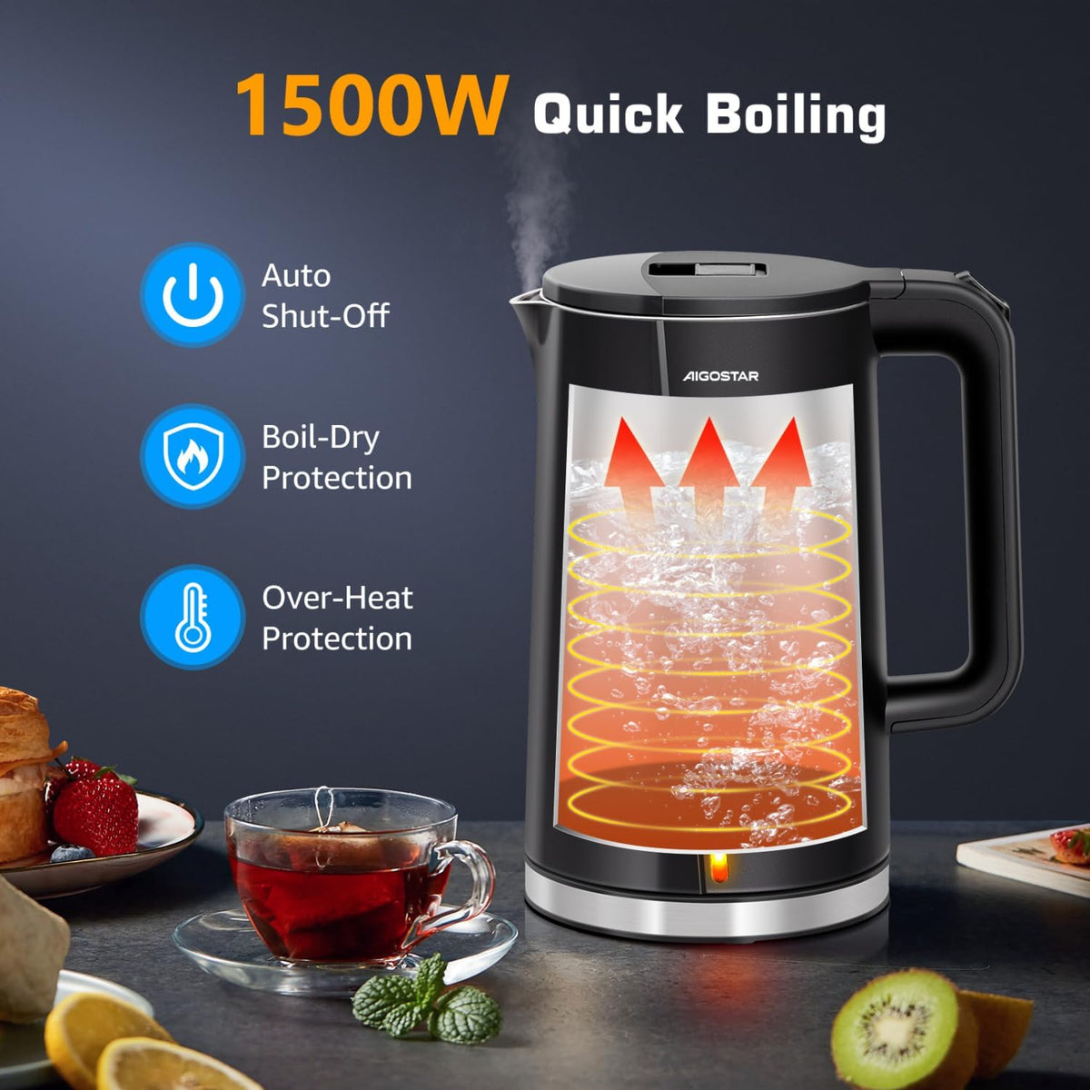 1.7 Liter Electric Kettle with High Borosilicate Glass and 304 Stainless Steel Interior Y740197