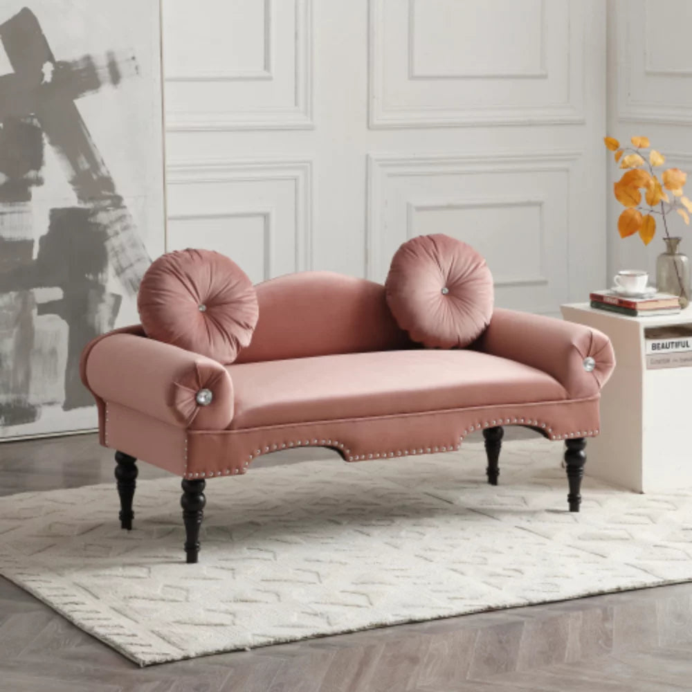 Rose Velvet Upholstered Loveseat Sofa with 2 Pillows B221