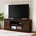 Farmhouse Sliding Barn Door TV Stand, Wood Media Console Table Cabinet 3-Level Adjustable Shelf, Rustic Brown X849