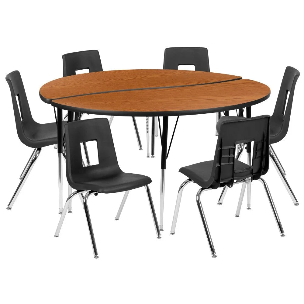 60" Circle Wave Flexible Activity Table Set with 16" Stack Chairs Grey R8752