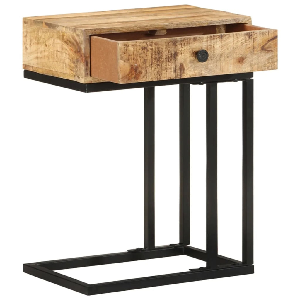 U-Shaped Side Table with Storage Drawer Mango Wood Steel Frame O154881