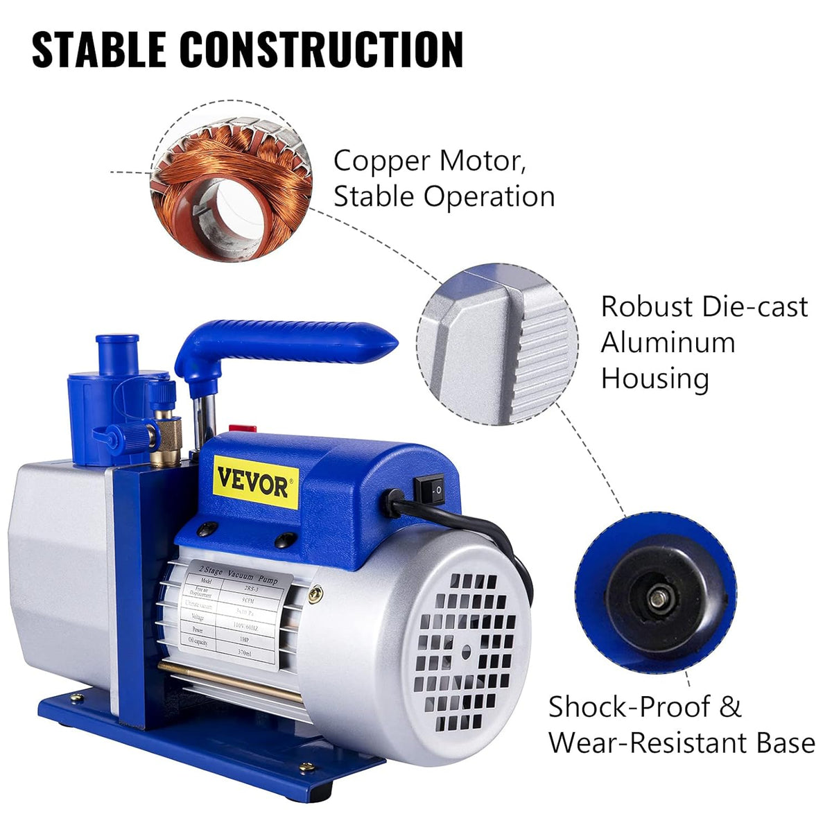 9 CFM 1 HP Single Stage Air Conditioning Vacuum Pump 110V 5PA Rotary Vane Vacuum Pump K2227
