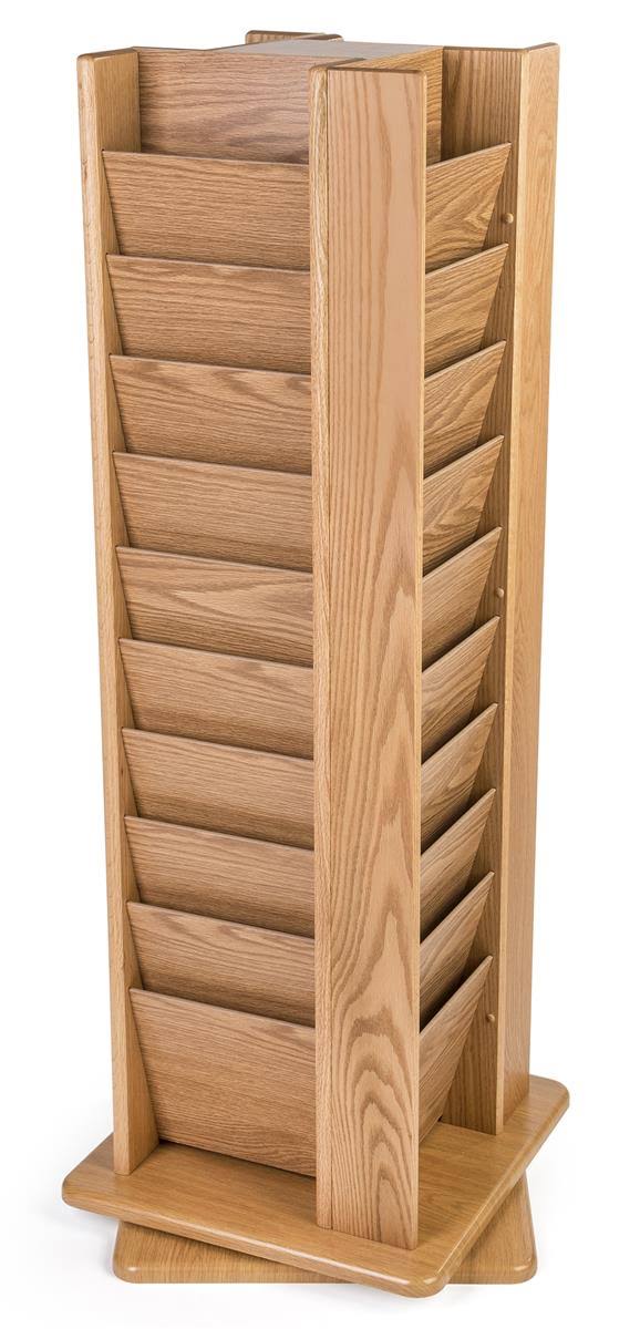 Wooden Spinning Floor Display with 40 Magazine Pockets, Light Oak B7394