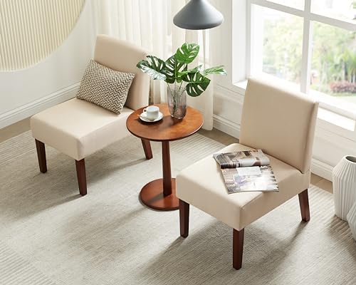 Beige Fabric Accent Chair with Wood Frame B266247