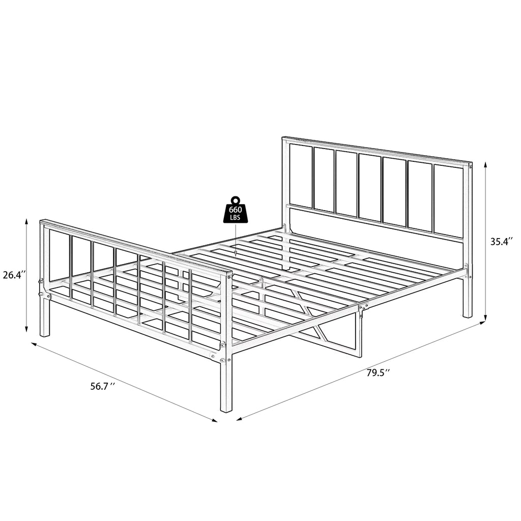 Black Metal Platform Bed Frame with Headboard and Footboard B468246