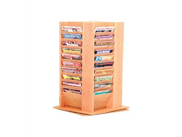 Wooden Spinning Floor Display with 40 Magazine Pockets, Light Oak B7394