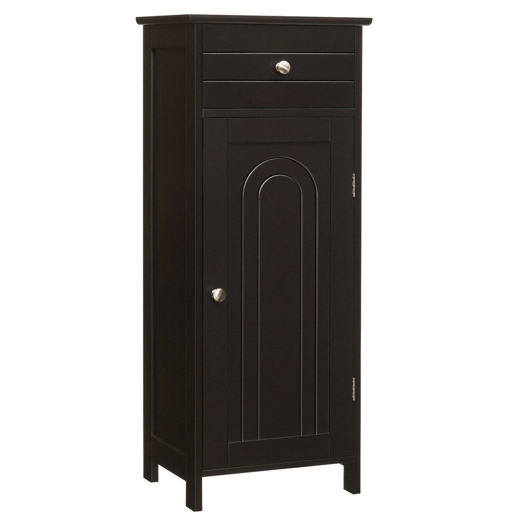 Brown Wooden Floor Cabinet with Drawer and Shelf J16252