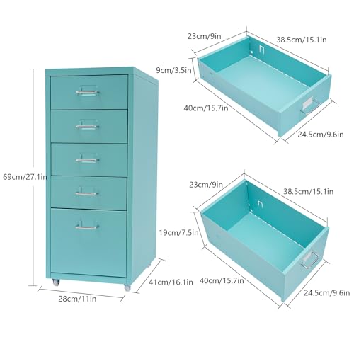 Grey Metal 5 Drawers File Storage Cabinet with Wheels S813545