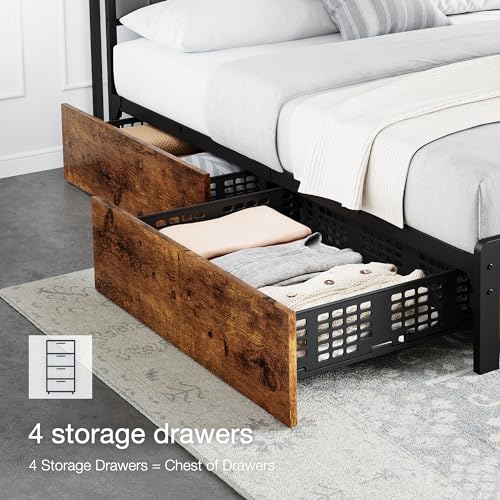 Full Size Linen Upholstered Bed Frame with 4 Drawers X2359